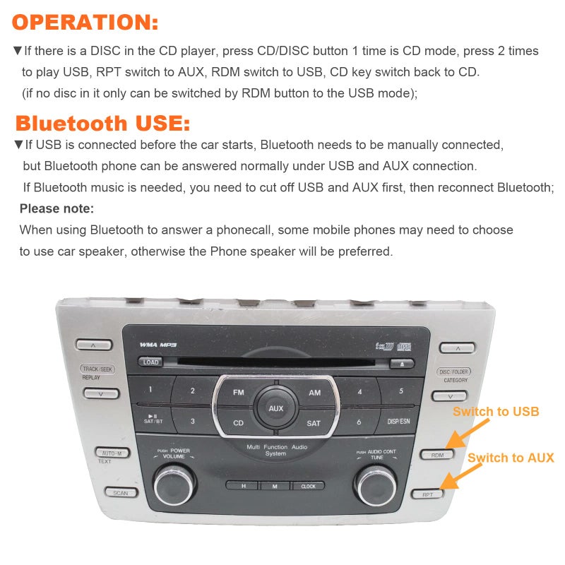 Yomikoo Bluetooth Car Kit, Car Stereo USB AUX 3.5mm Wireless Hands-Free Bluetooth Adapter for Mazda RX8 3 5 6 CX7 MPV MX-5 Tribute - Image 4